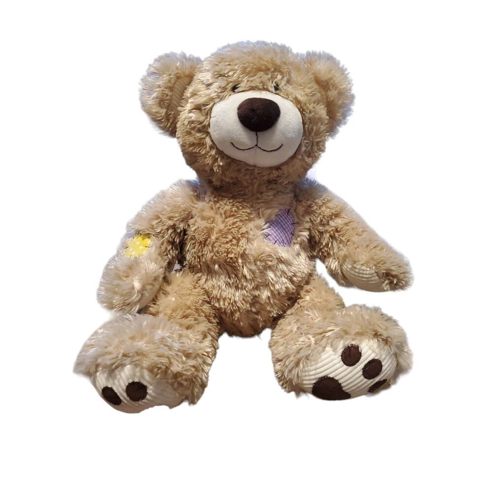 BUILD A BEAR Champ Patchwork Bear Plush Patches Stuffed Animal EUC